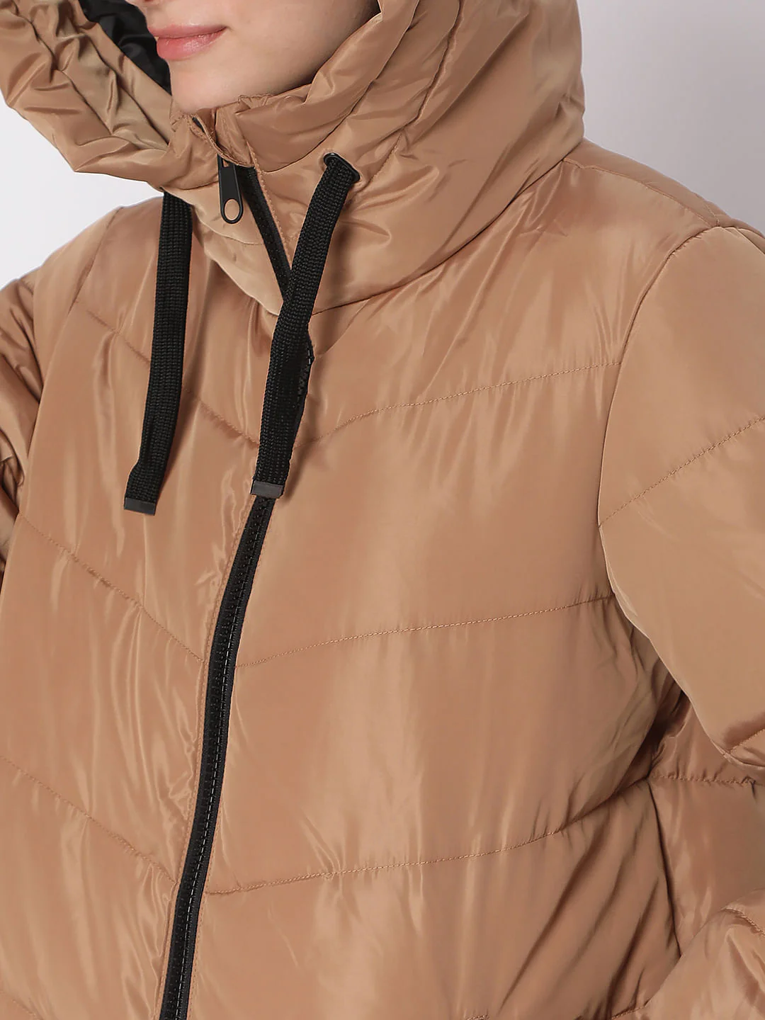 Light Brown Hooded Puffer Coat - Image 6