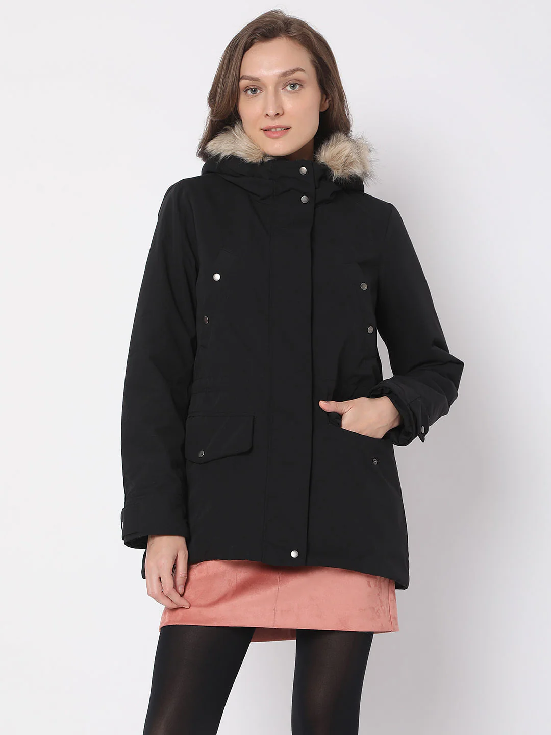 Black Hooded Parka Jacket - Image 2