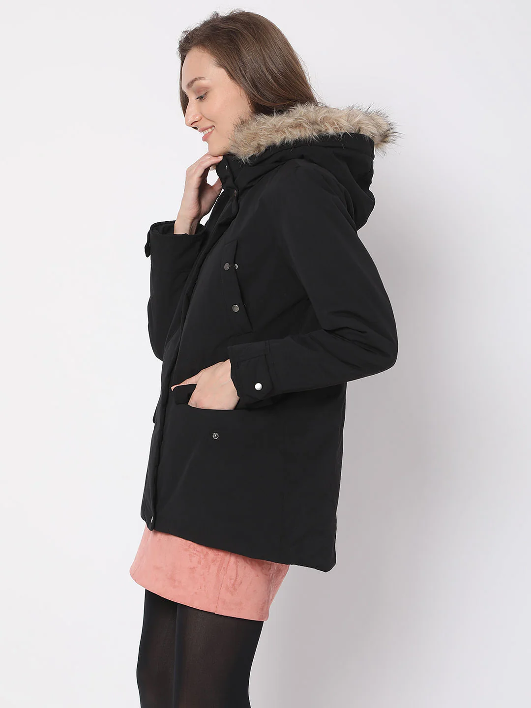 Black Hooded Parka Jacket - Image 3