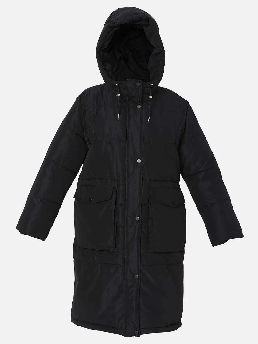 Black Hooded Long Puffer Jacket - Image 7