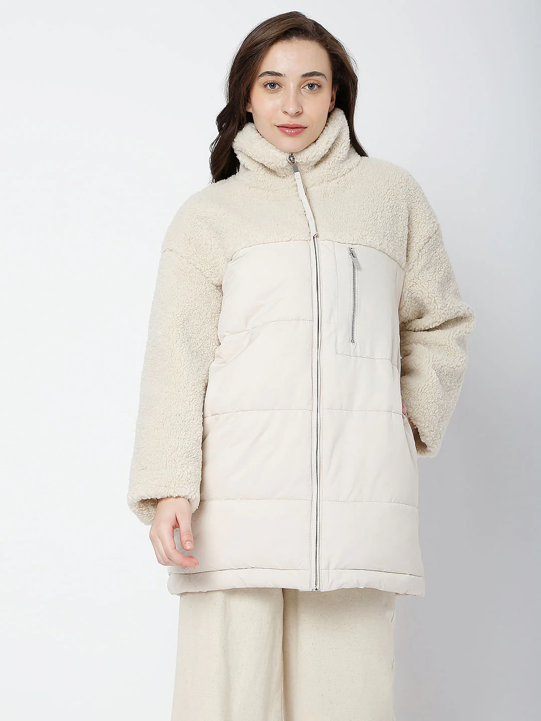 White High Neck Long Jacket - Image 2