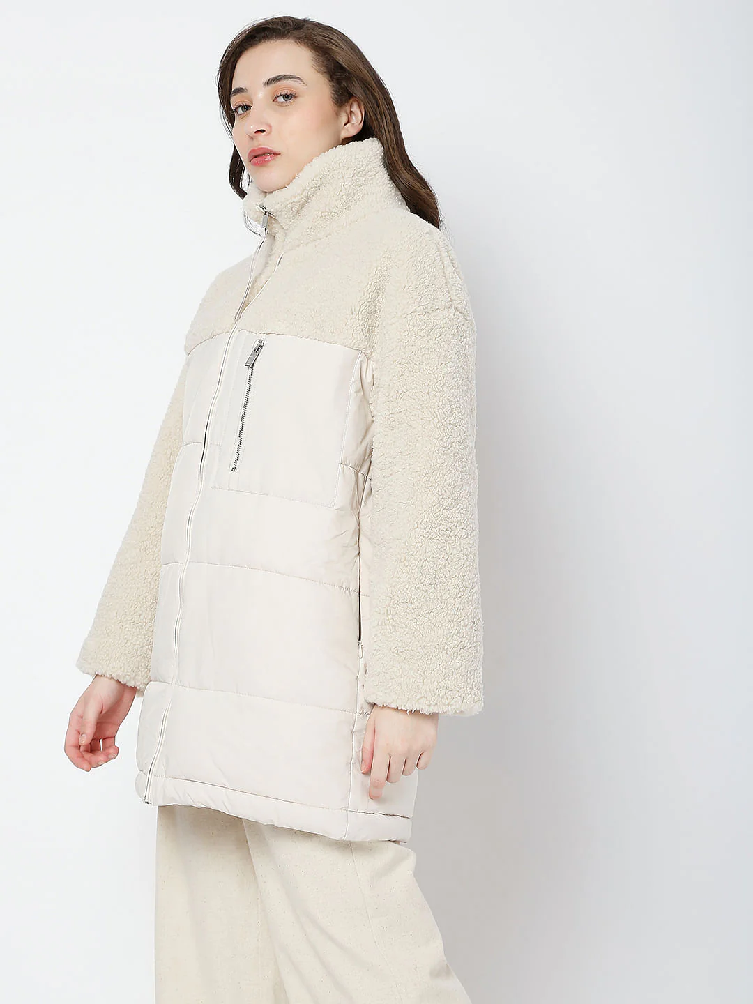 White High Neck Long Jacket - Image 3