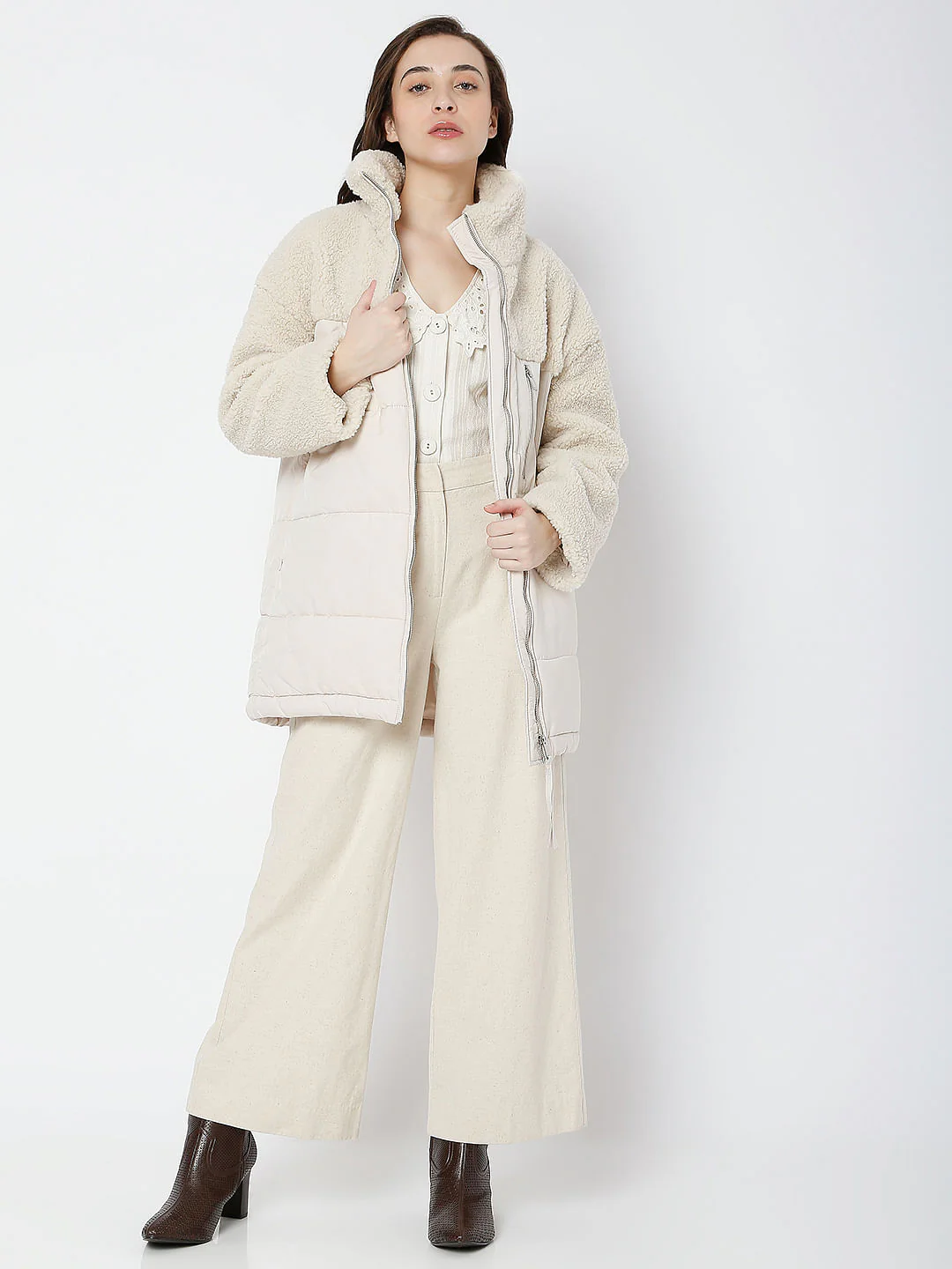White High Neck Long Jacket - Image 5