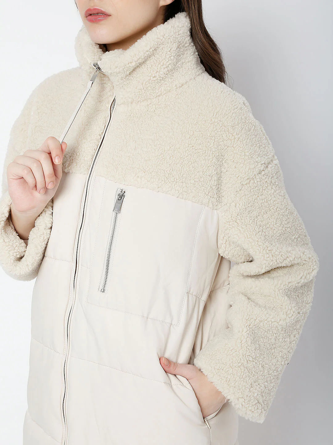 White High Neck Long Jacket - Image 6