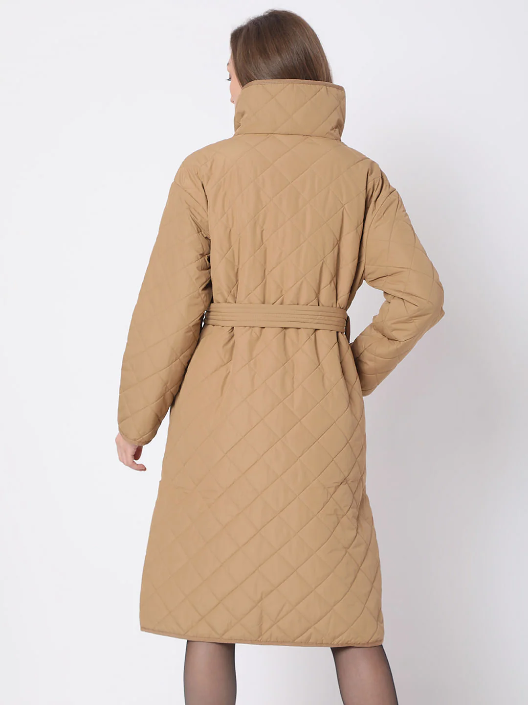 Brown High Neck Puffer Long Jacket - Image 4