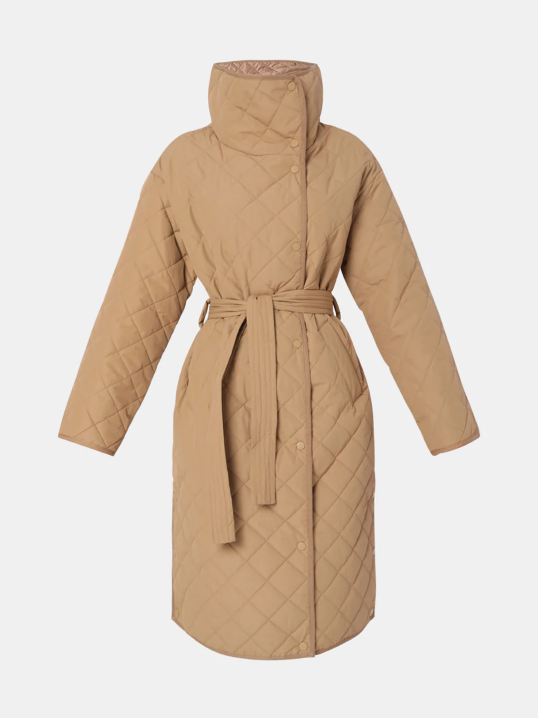 Brown High Neck Puffer Long Jacket - Image 7