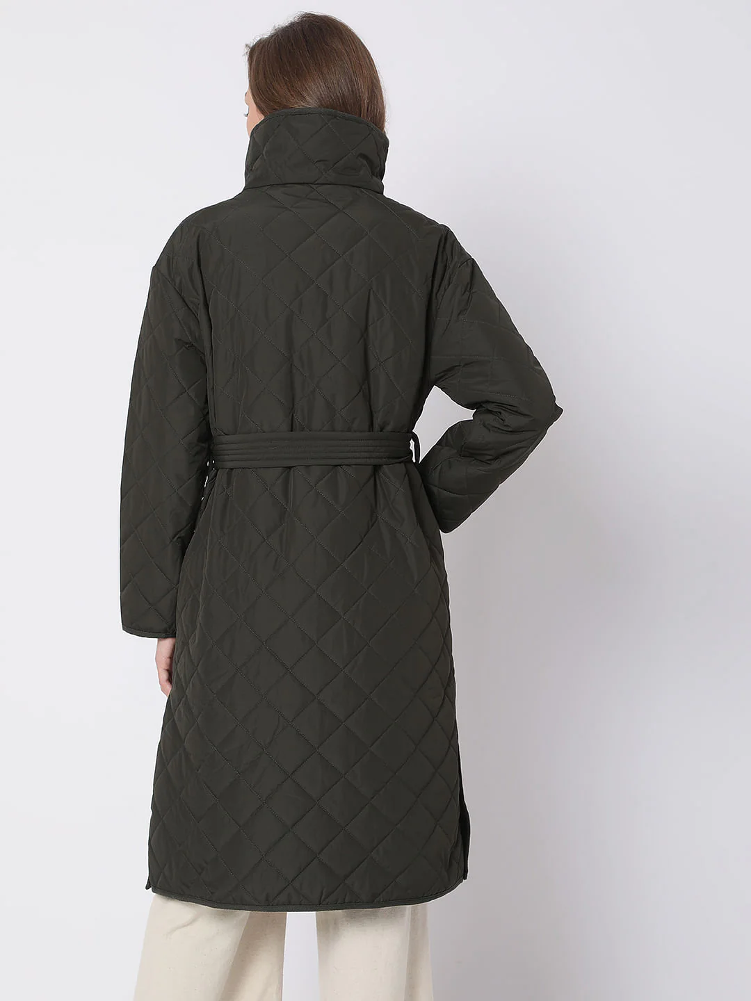 Dark Green High Neck Puffer Long Jacket - Image 4