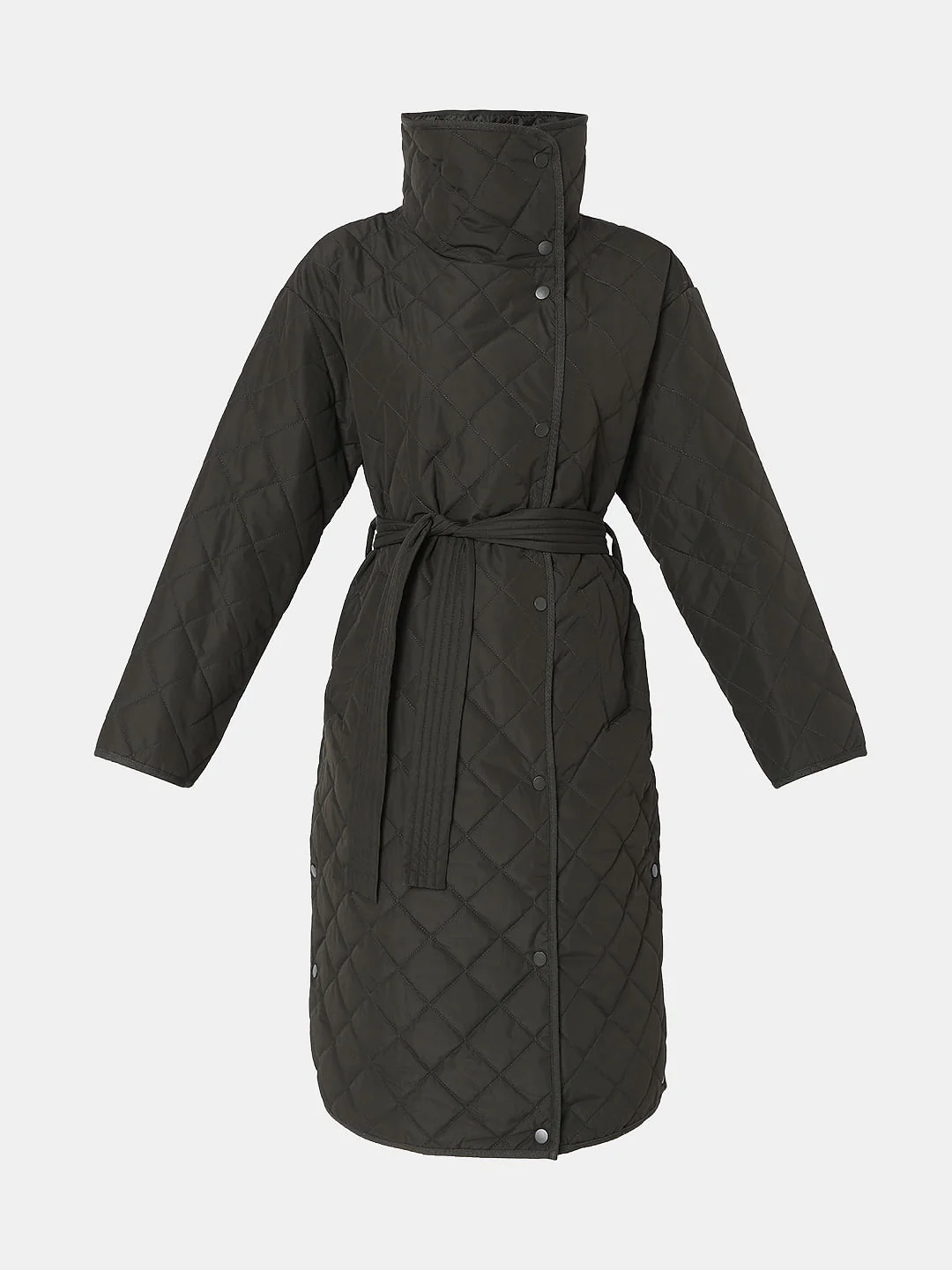 Dark Green High Neck Puffer Long Jacket - Image 7