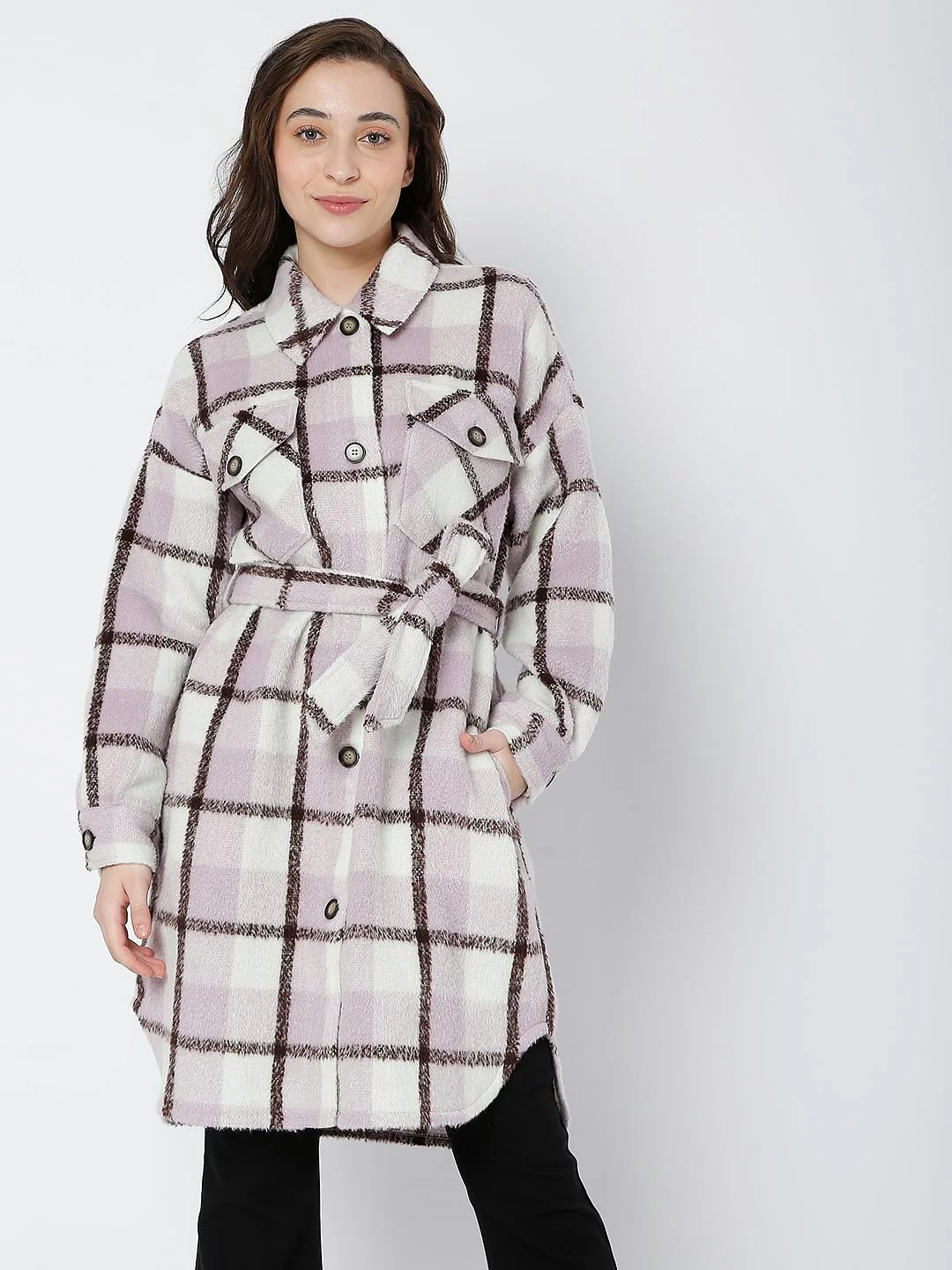 Purple Check Print Coat - Image 2