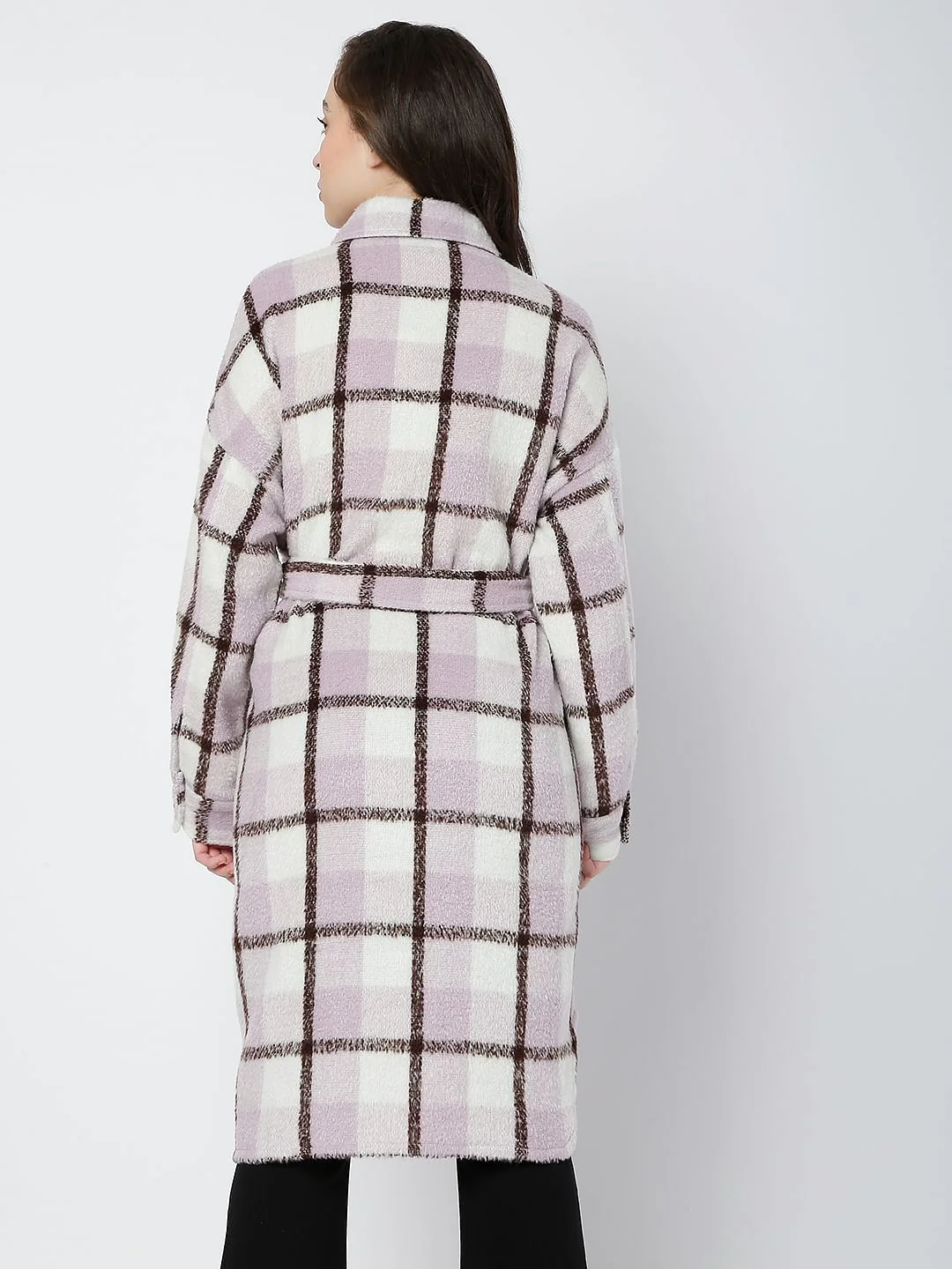 Purple Check Print Coat - Image 4