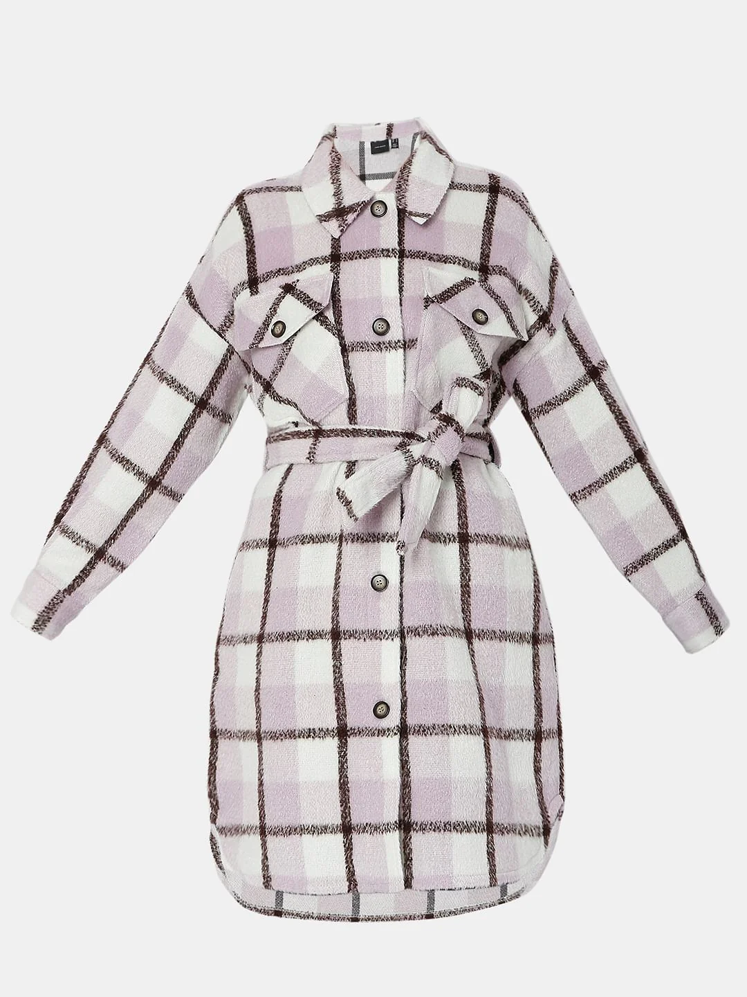 Purple Check Print Coat - Image 7