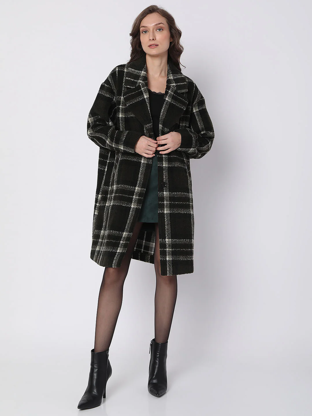 Black Check Long Coat - Image 2