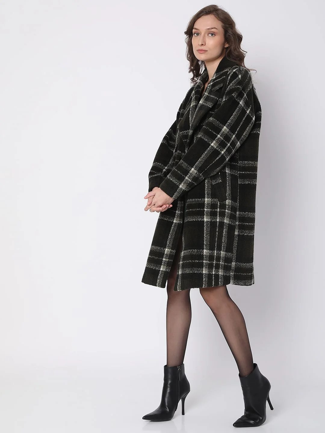 Black Check Long Coat - Image 3
