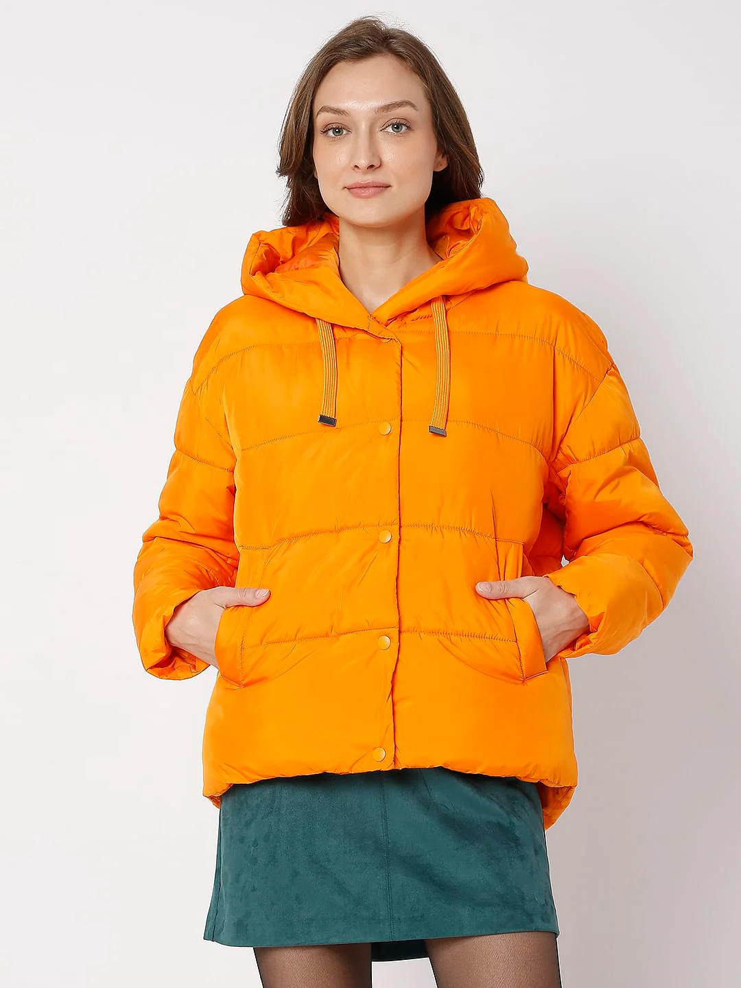 Orange Hooded Puffer Jacket - Image 2