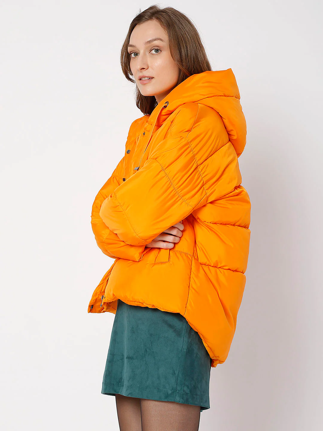 Orange Hooded Puffer Jacket - Image 3