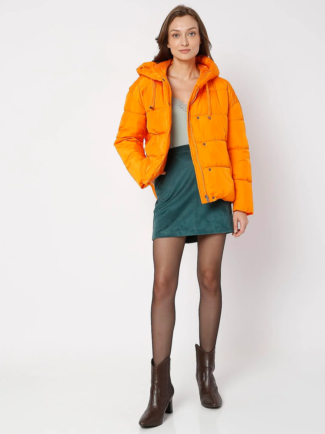 Orange Hooded Puffer Jacket - Image 5