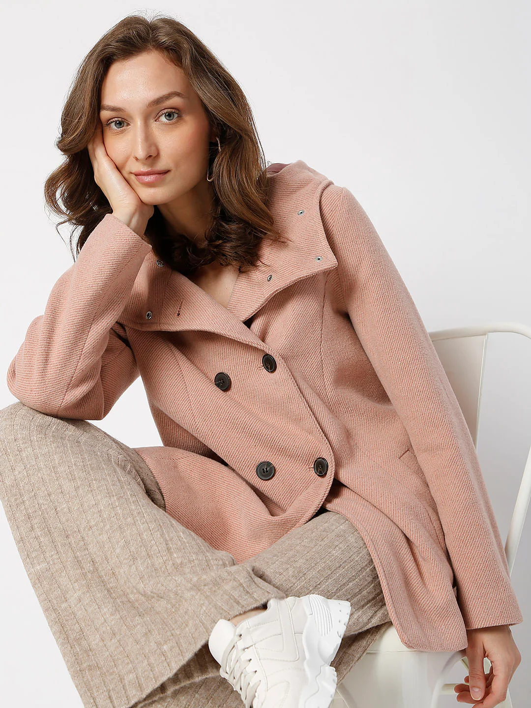 Pink High Neck Hooded Jacket