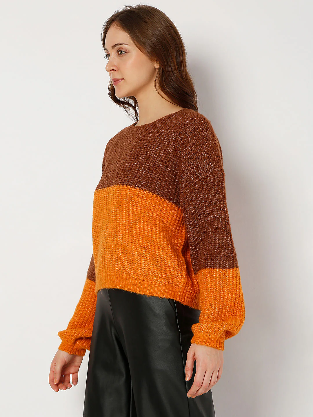 Brown Colourblocked Pullover - Image 3