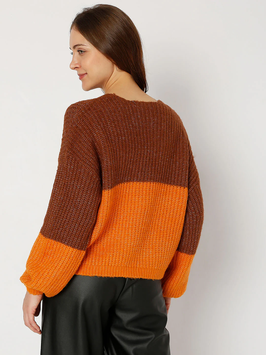 Brown Colourblocked Pullover - Image 4