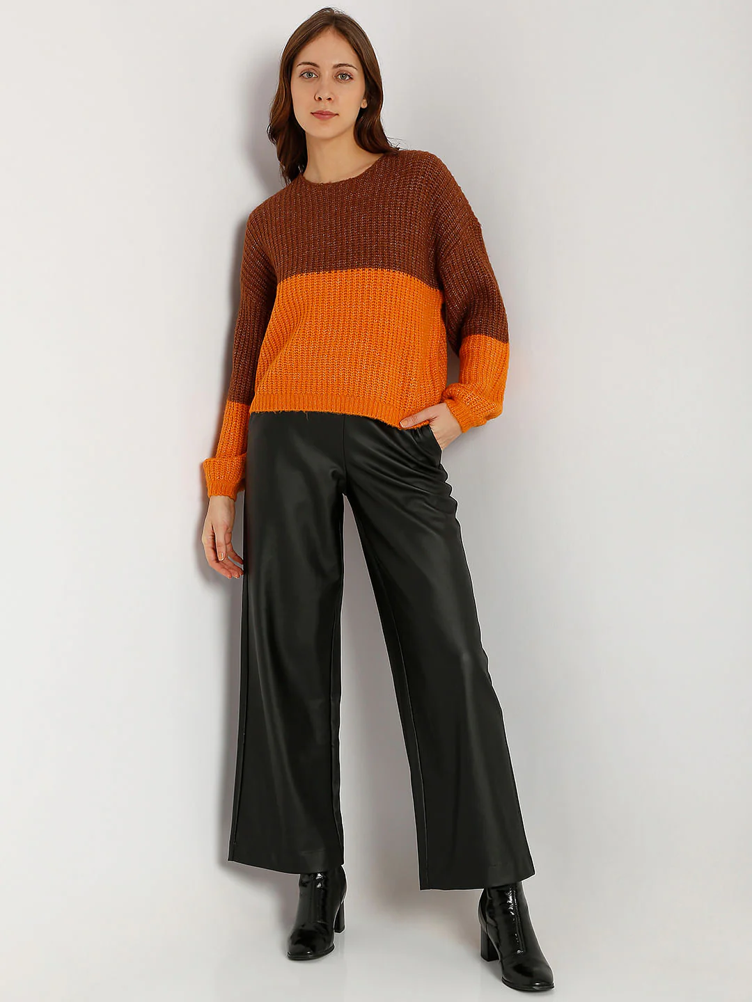 Brown Colourblocked Pullover - Image 5