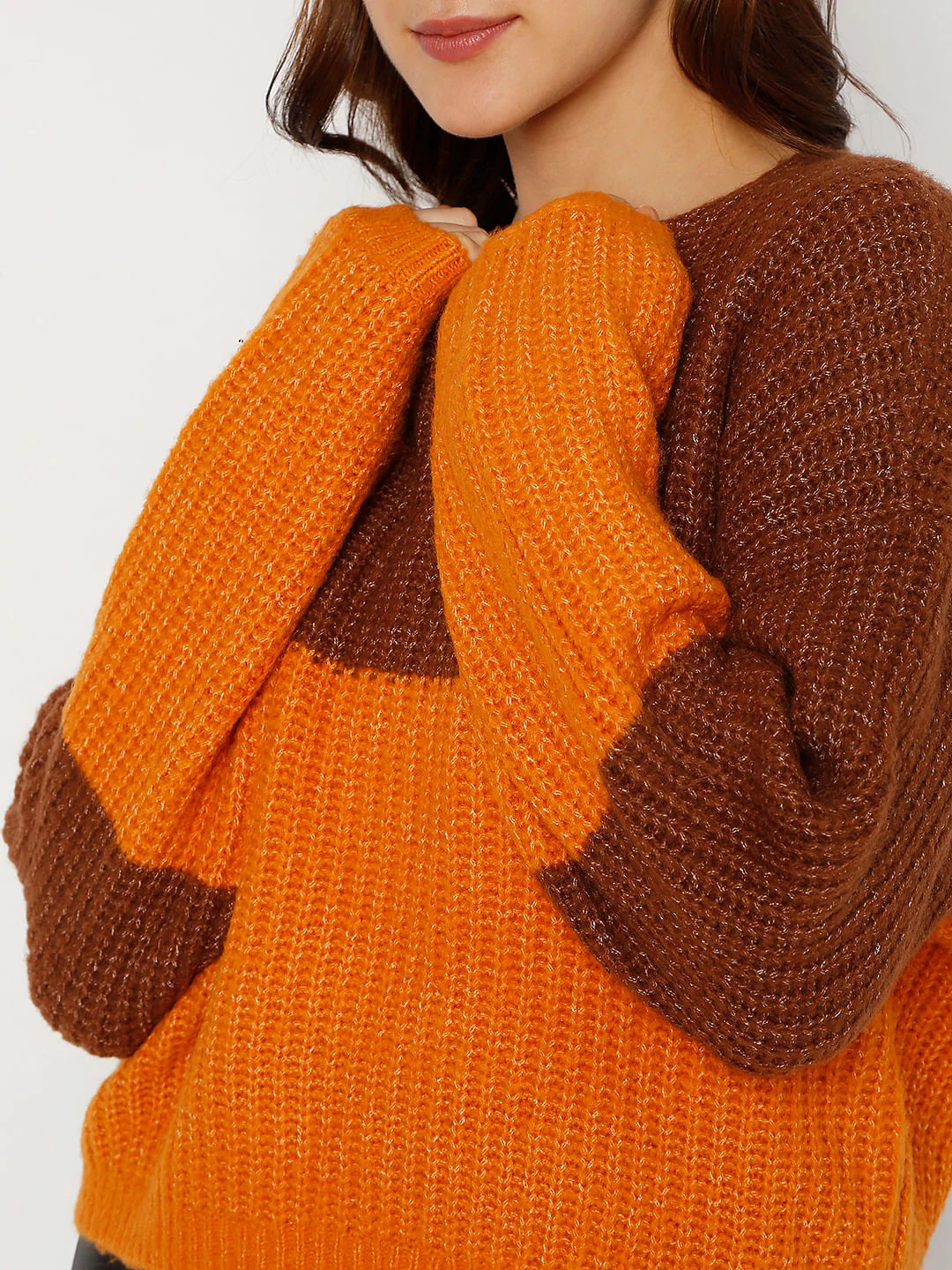 Brown Colourblocked Pullover - Image 6