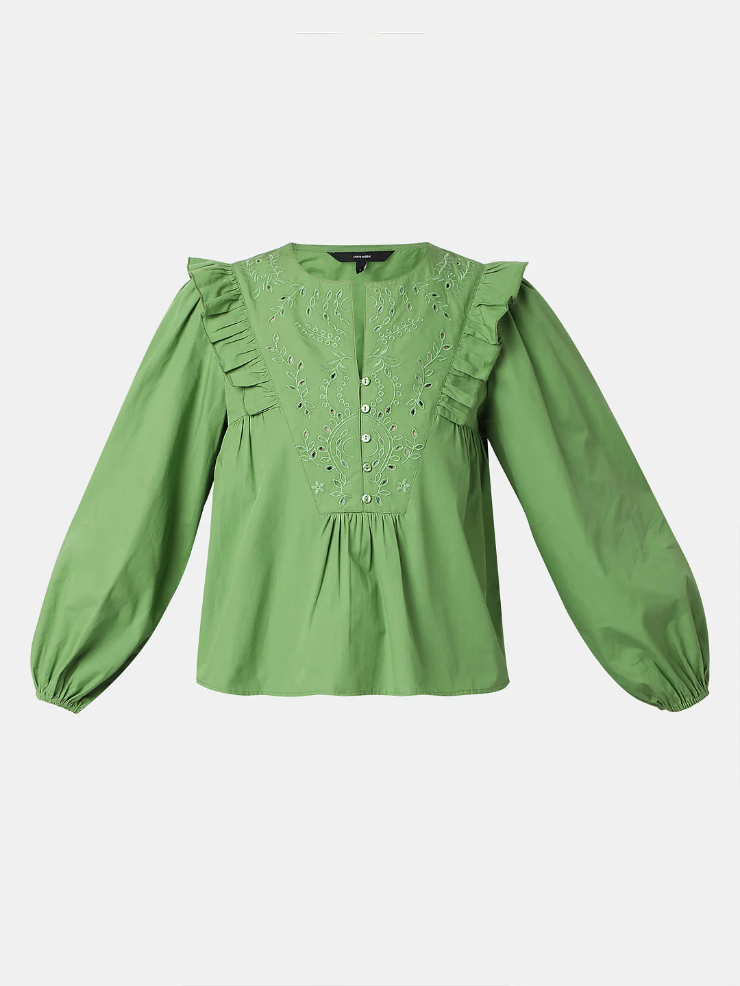 Green Embroidered Ruffle Detail Top - Image 8