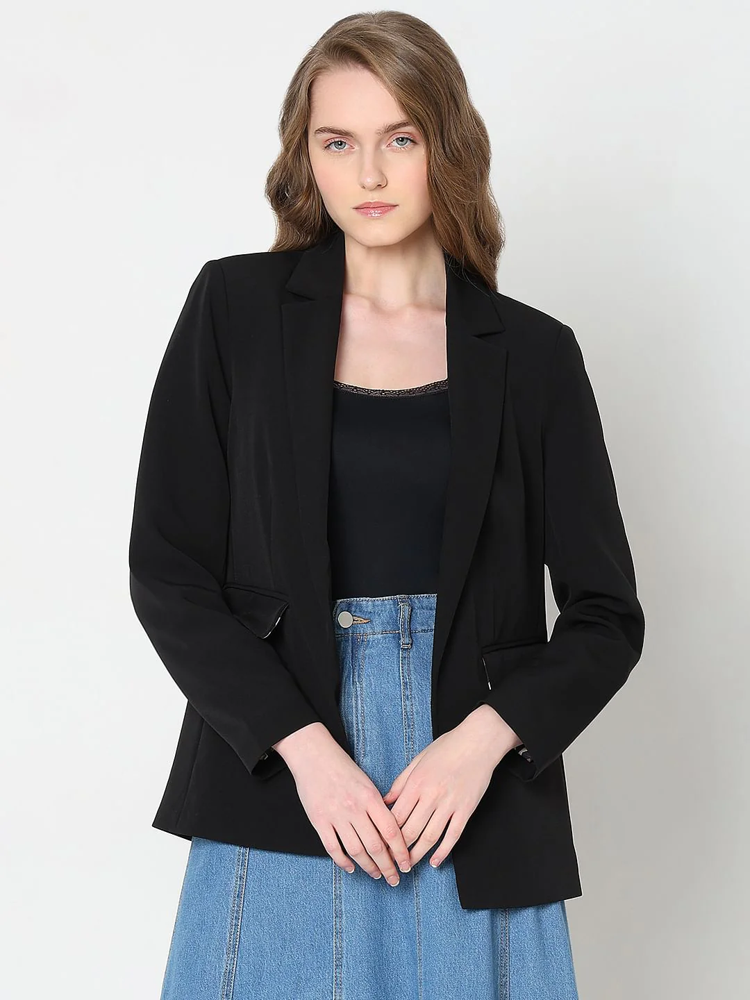 Black Animal Print Detail Blazer - Image 2