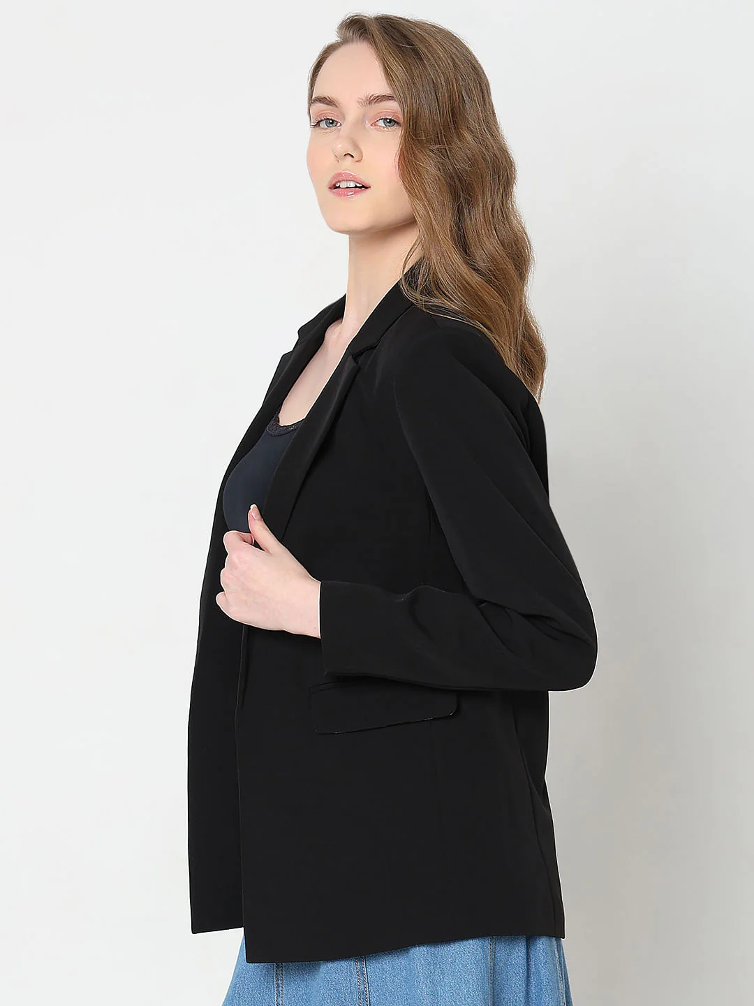 Black Animal Print Detail Blazer - Image 3