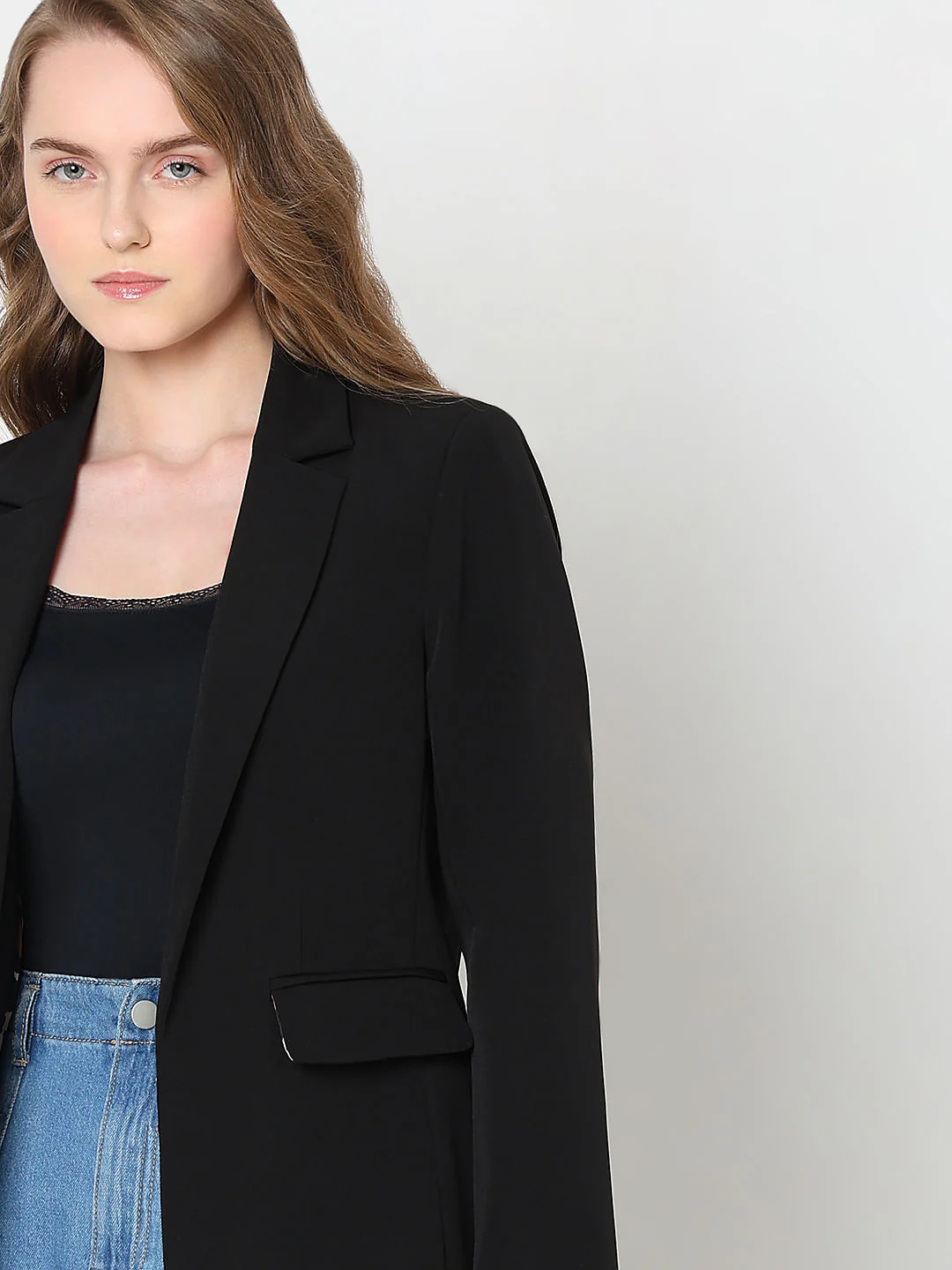 Black Animal Print Detail Blazer - Image 6