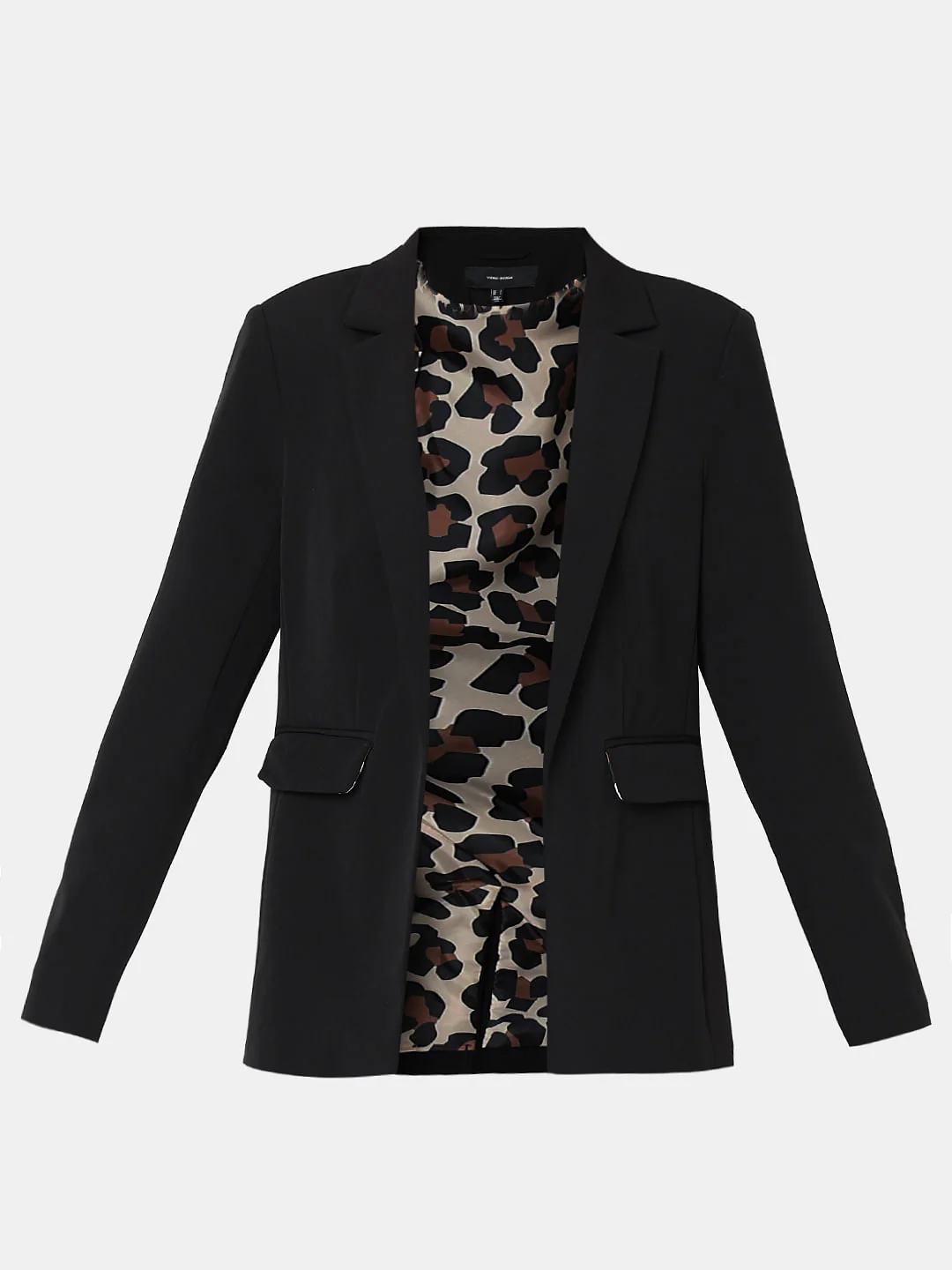 Black Animal Print Detail Blazer - Image 7