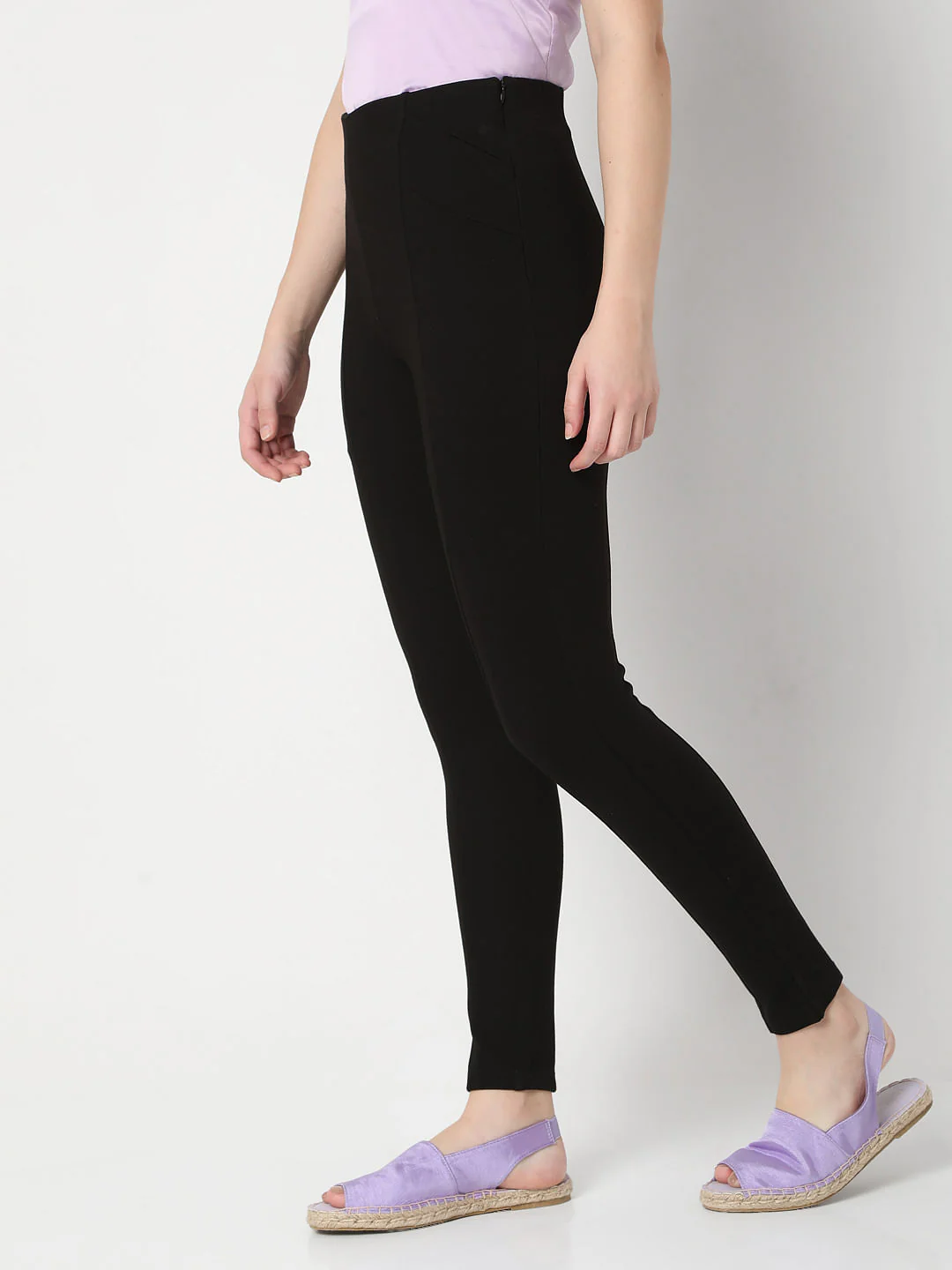 Black High Rise Panelled Jeggings - Image 3