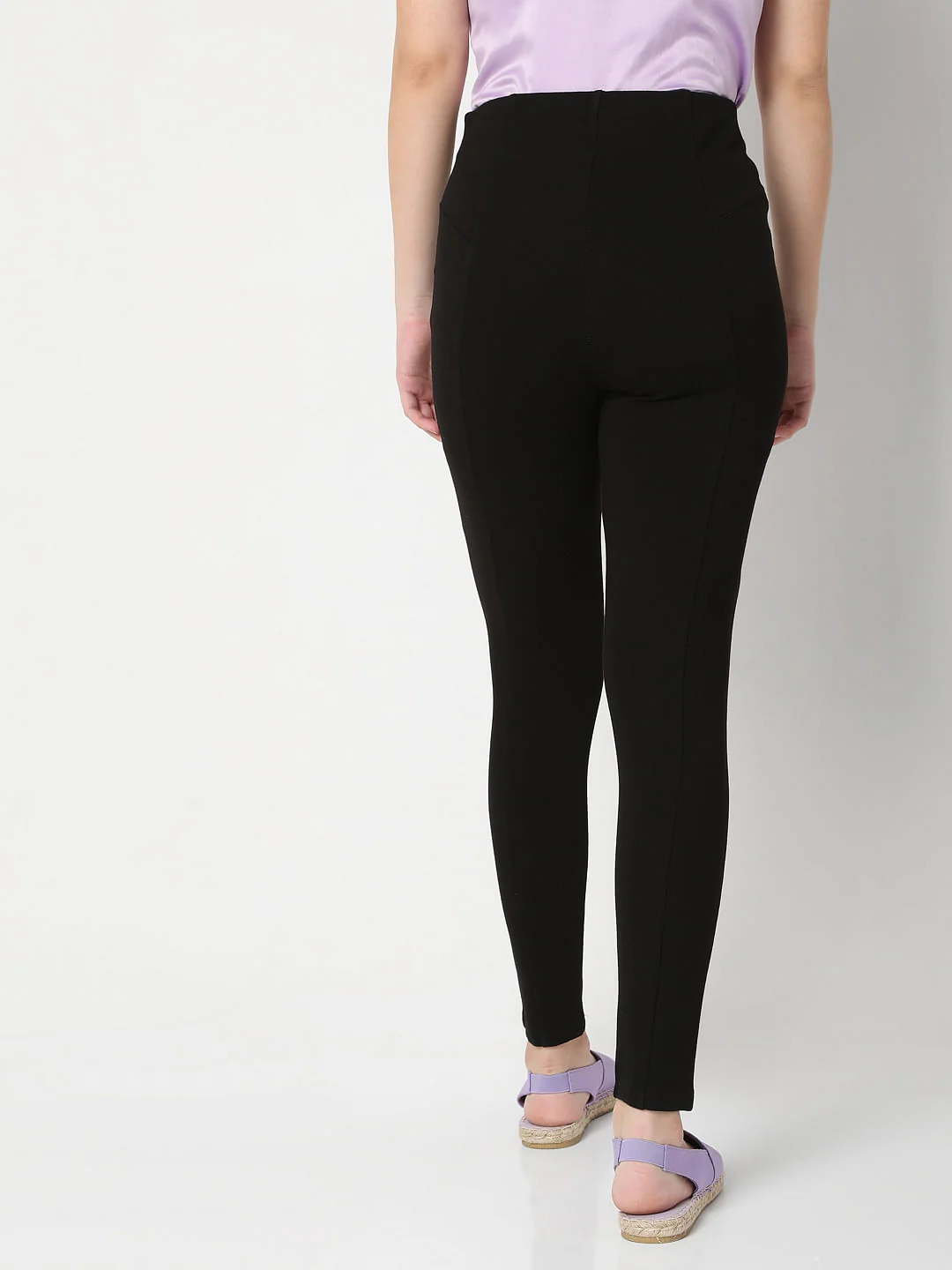 Black High Rise Panelled Jeggings - Image 4