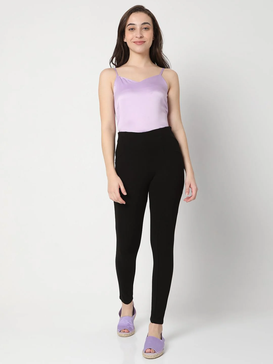 Black High Rise Panelled Jeggings - Image 6