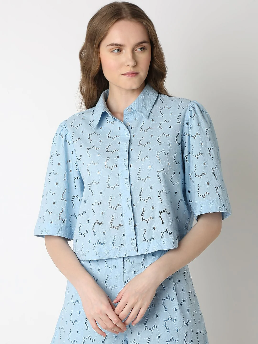 Light Blue Schiffli Co-Ord Set Shirt - Image 2