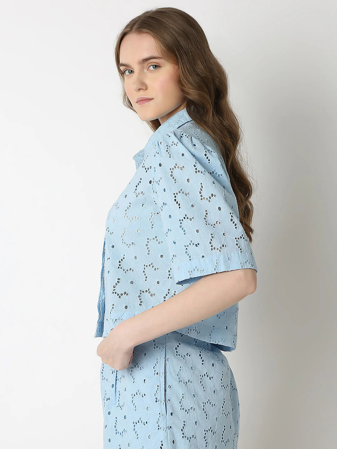 Light Blue Schiffli Co-Ord Set Shirt - Image 3