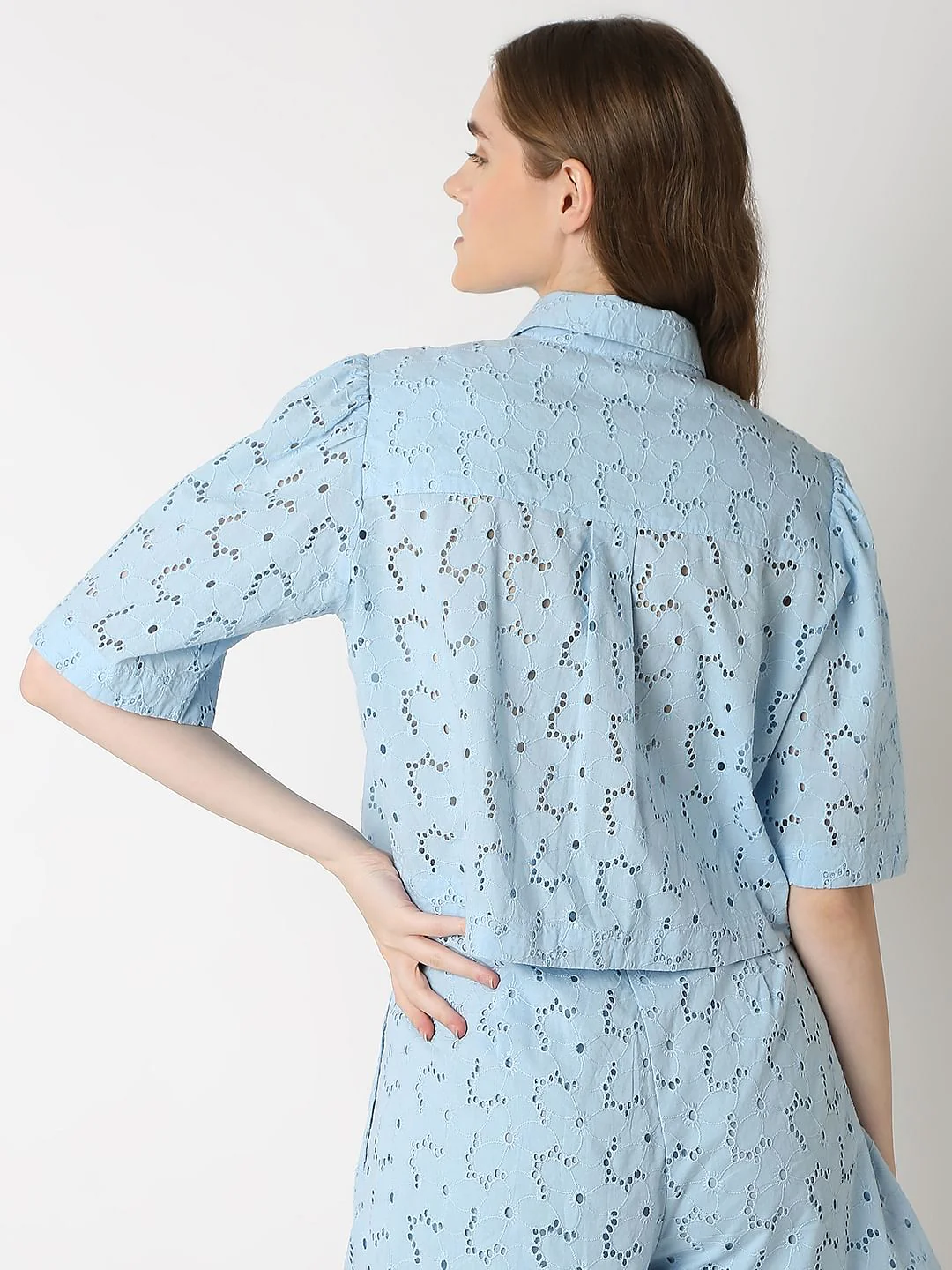 Light Blue Schiffli Co-Ord Set Shirt - Image 4