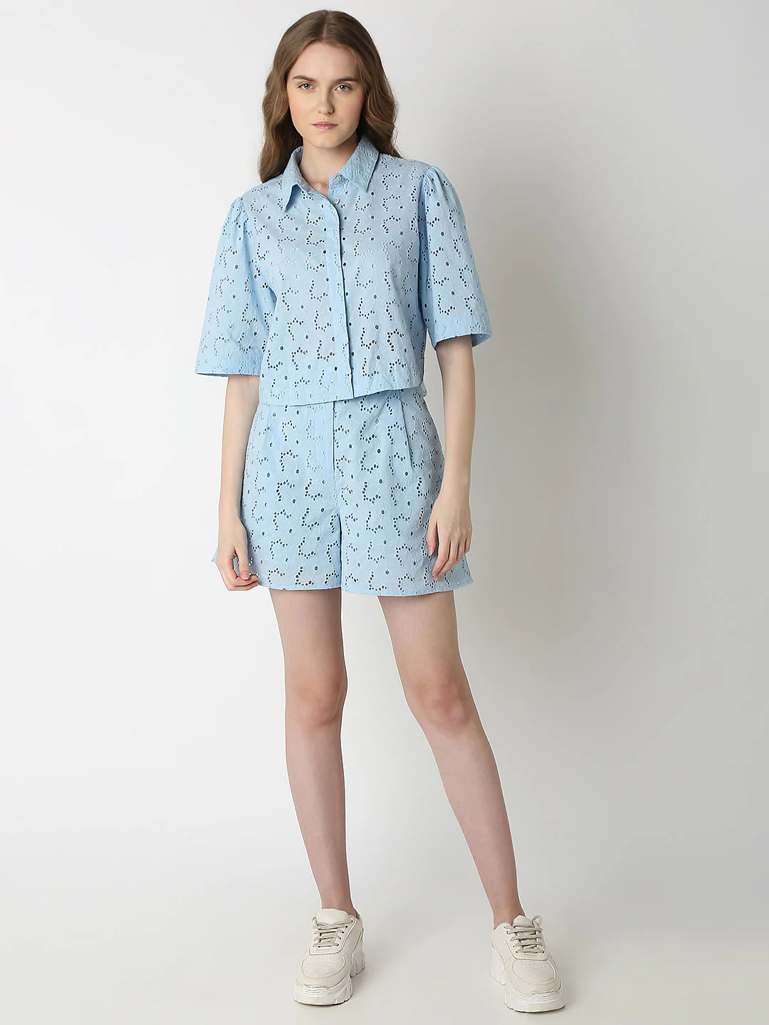 Light Blue Schiffli Co-Ord Set Shirt - Image 5
