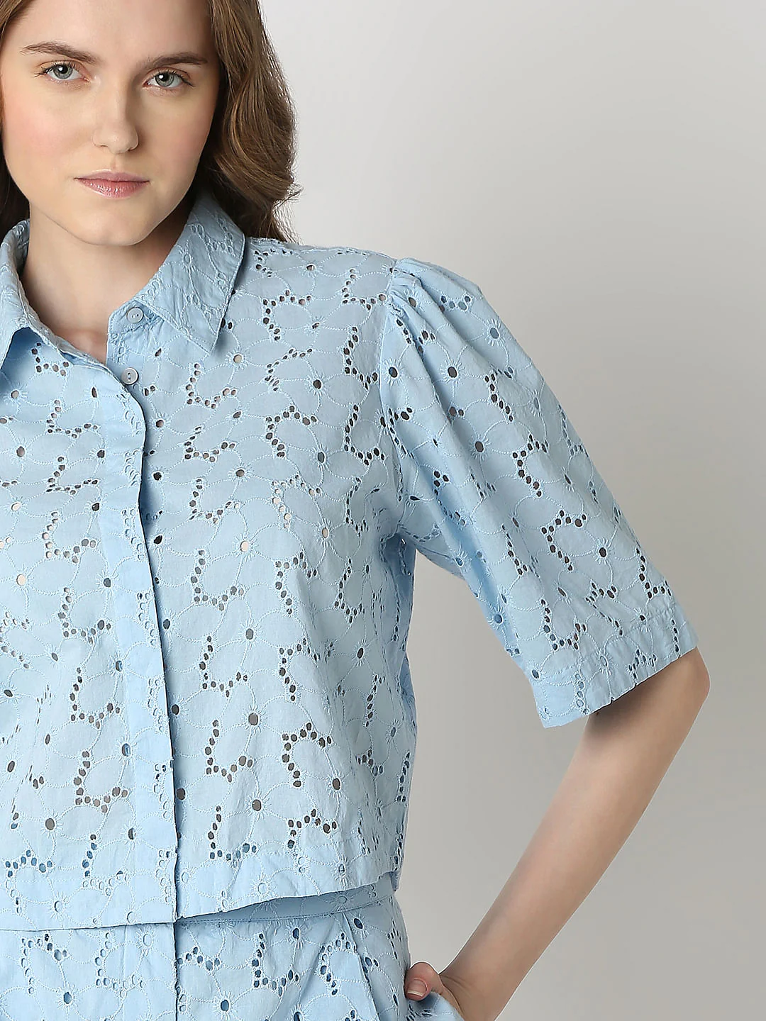 Light Blue Schiffli Co-Ord Set Shirt - Image 6