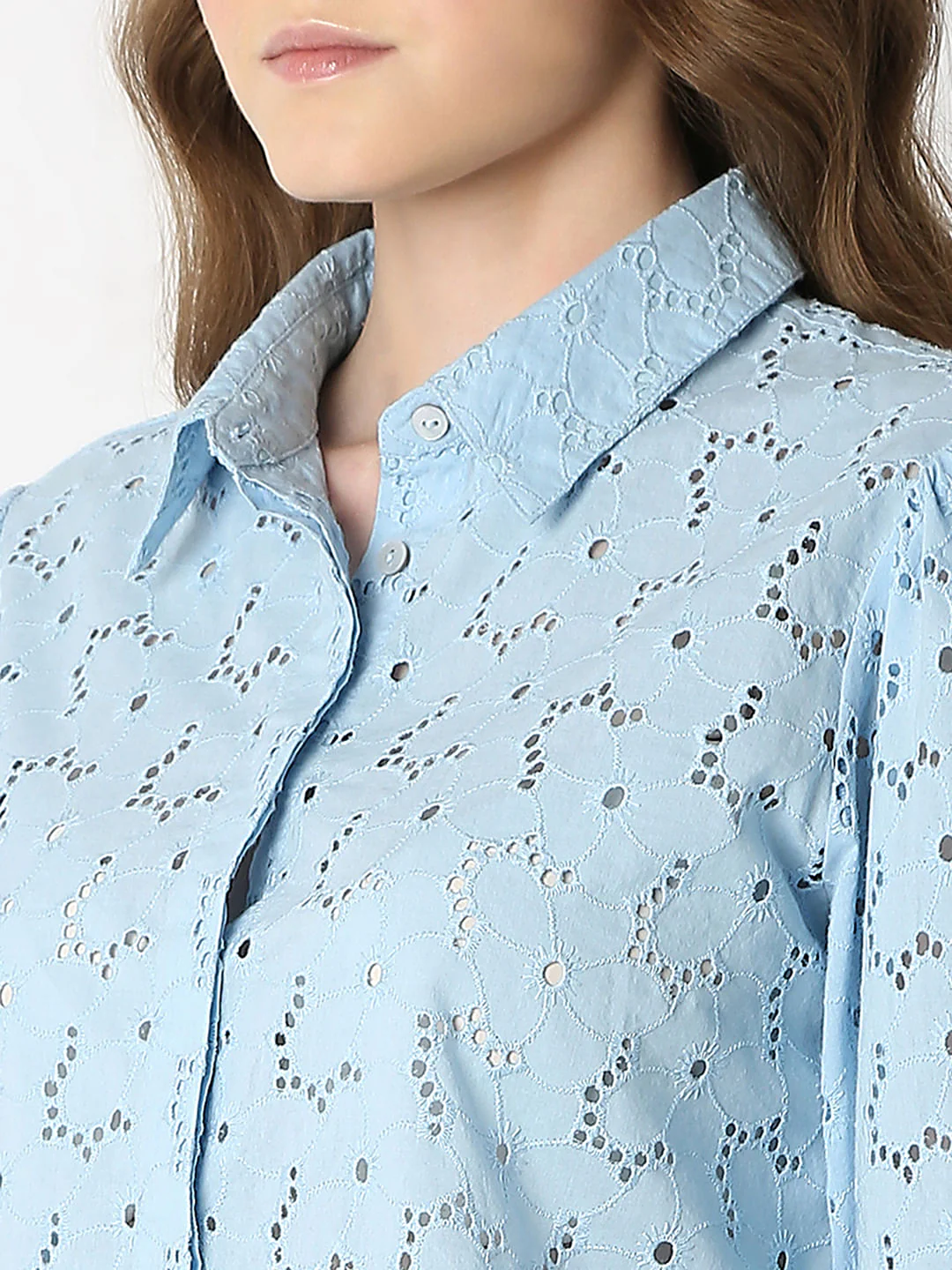 Light Blue Schiffli Co-Ord Set Shirt - Image 8