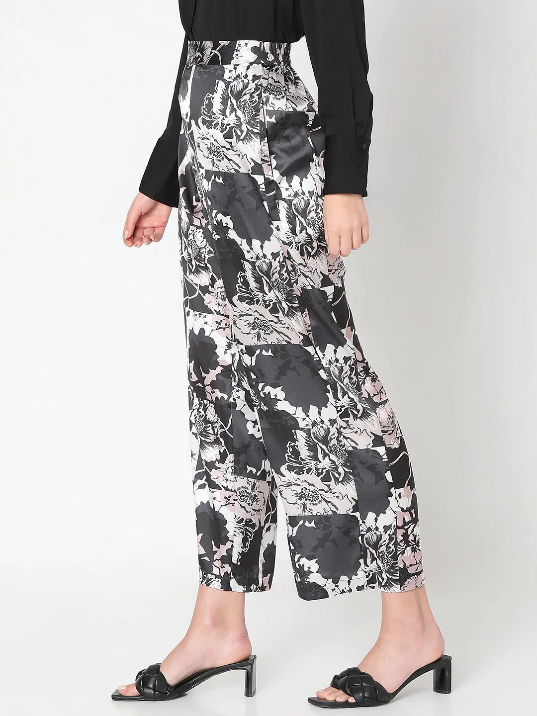 Black Floral Wide Leg Pants - Image 3