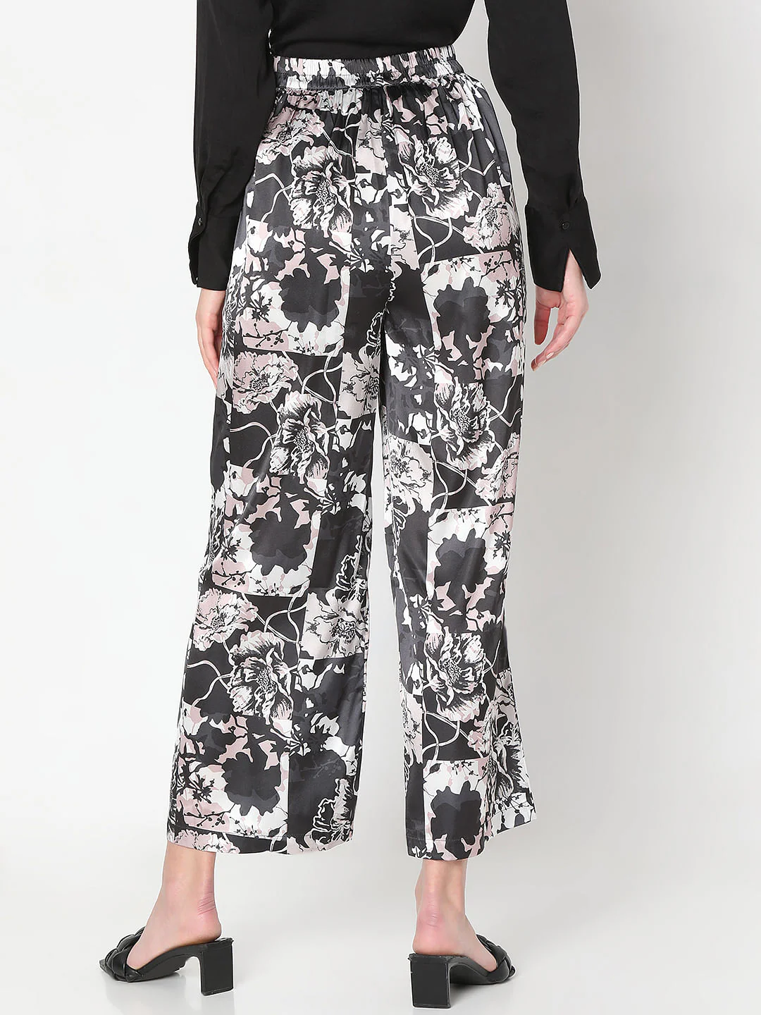 Black Floral Wide Leg Pants - Image 4
