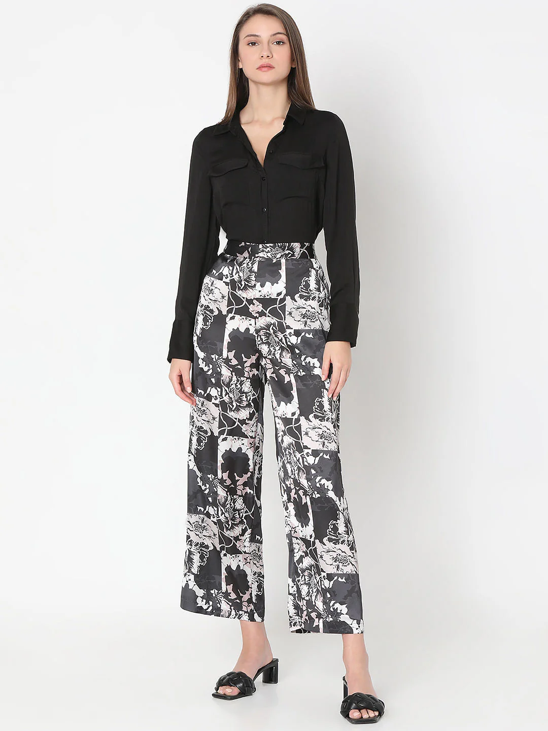 Black Floral Wide Leg Pants - Image 5