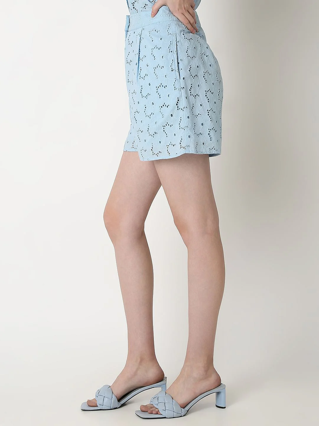 Blue Schiffli Co-Ord Set Shorts - Image 3