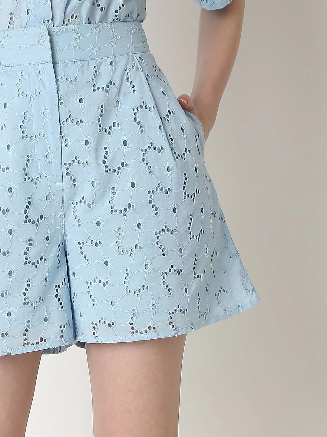 Blue Schiffli Co-Ord Set Shorts - Image 6