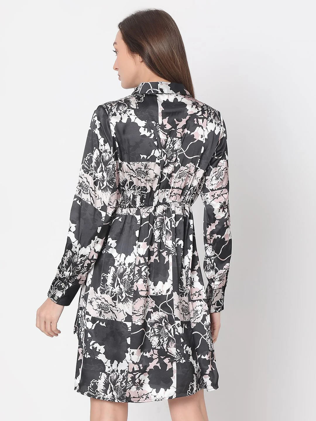 Black Floral Mock Wrap Dress - Image 4