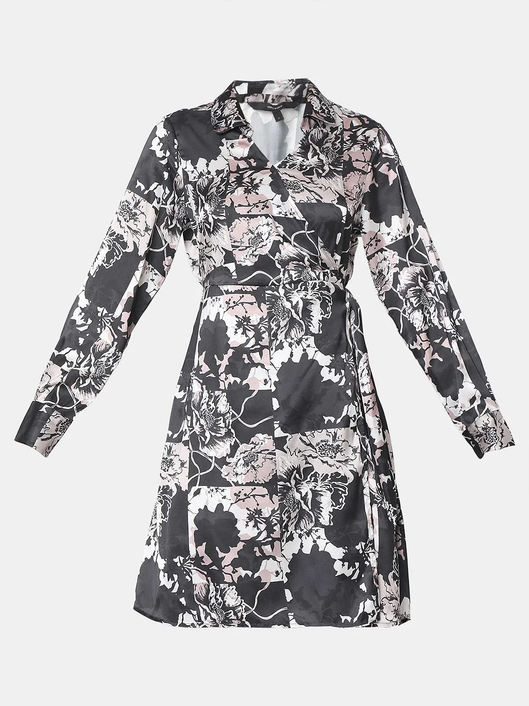 Black Floral Mock Wrap Dress - Image 7