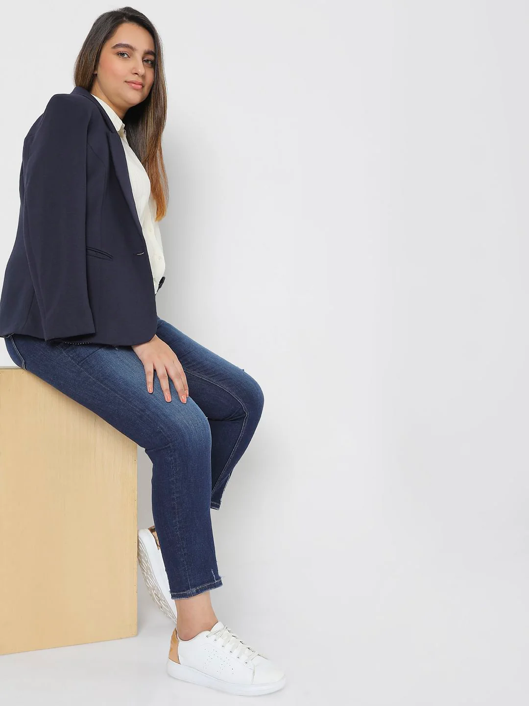Blue Dark Blue High Rise Ripped Skinny Jeans