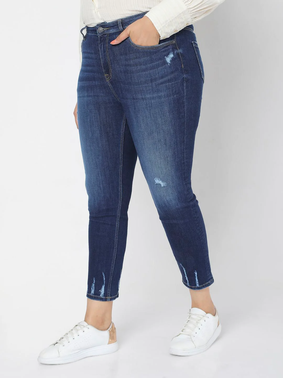 Blue Dark Blue High Rise Ripped Skinny Jeans - Image 3