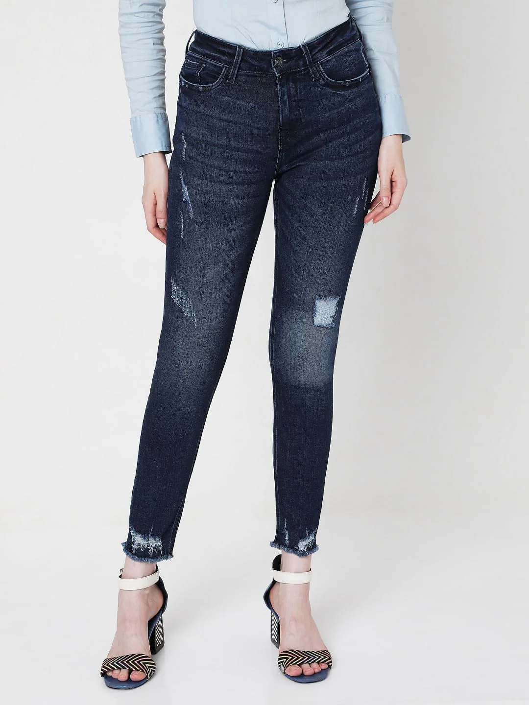 Blue Mid Rise Ripped Wendy Skinny Jeans - Image 2