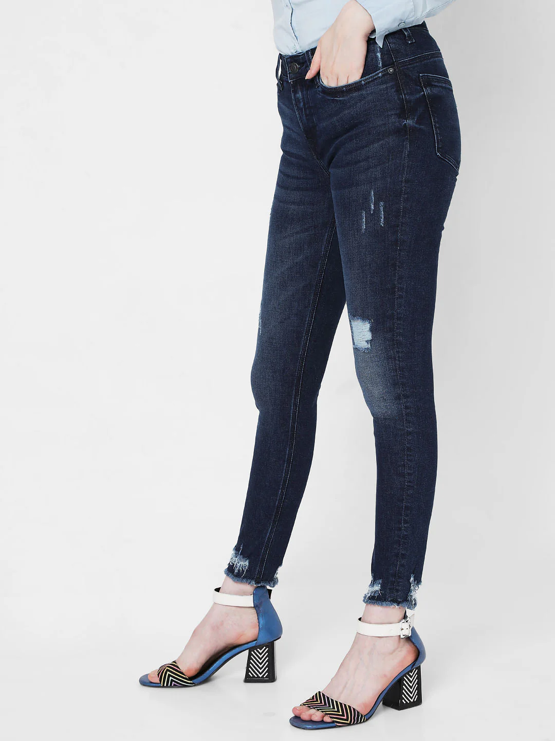 Blue Mid Rise Ripped Wendy Skinny Jeans - Image 3